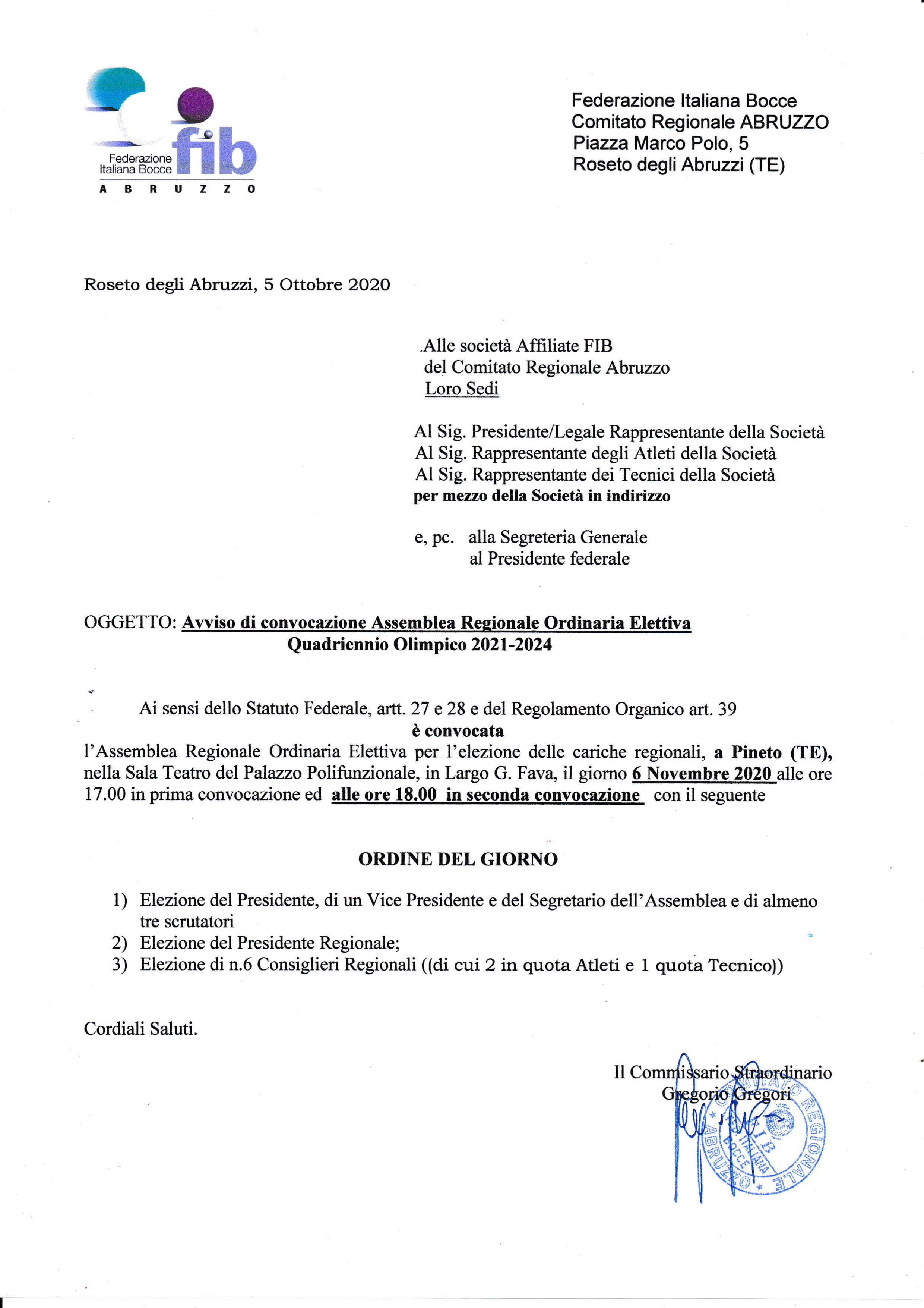 Convocazione Assemblea Regionale Abruzzo