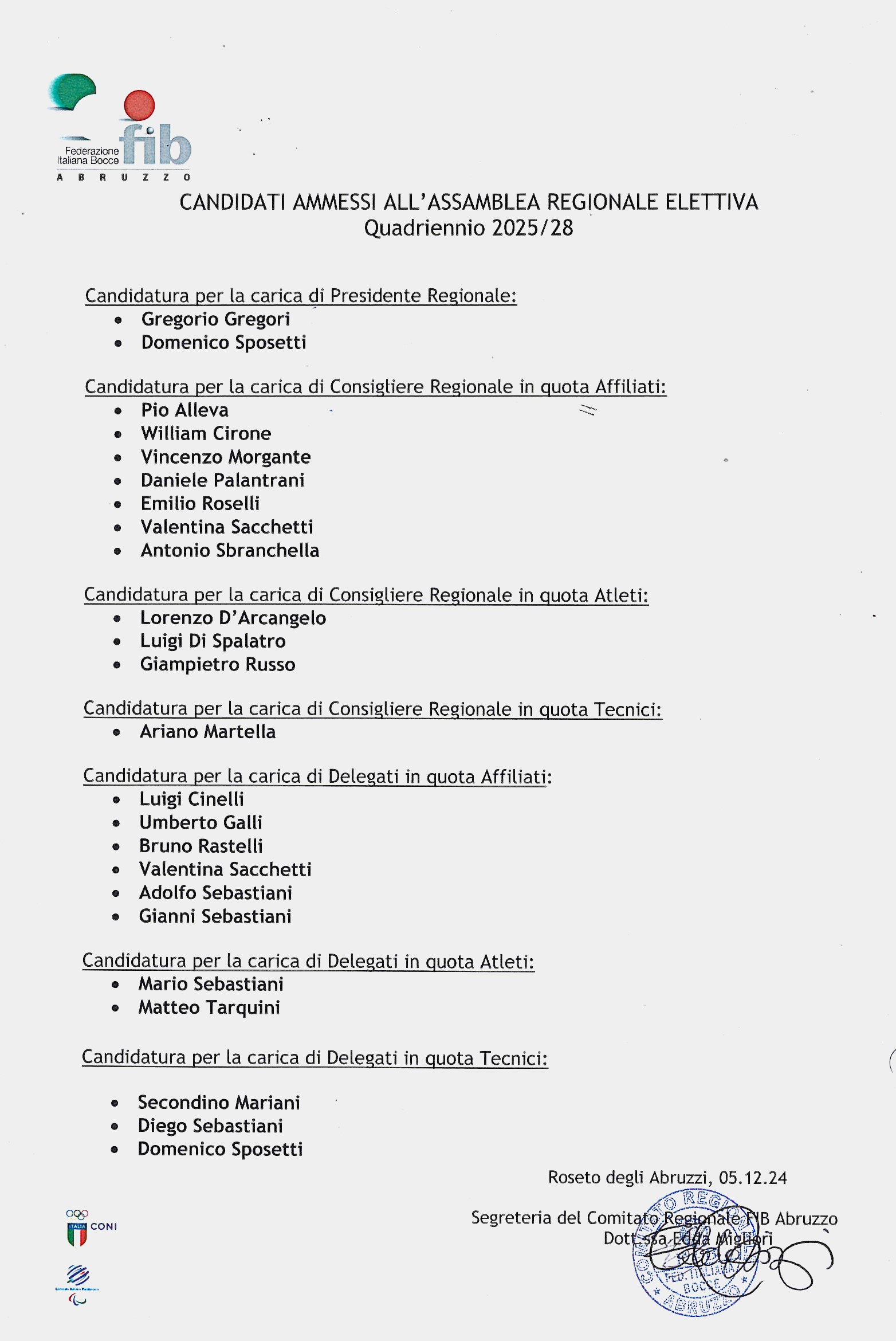 Elenco Candidati per 22.12.24
