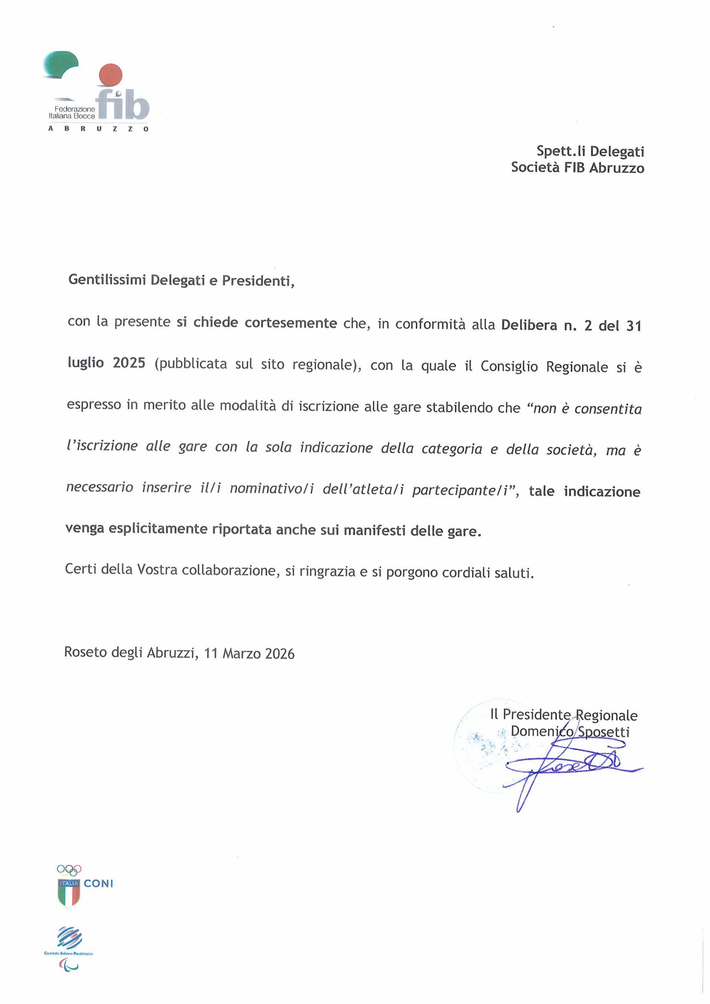 Integrazione Delibera 2 del 2025