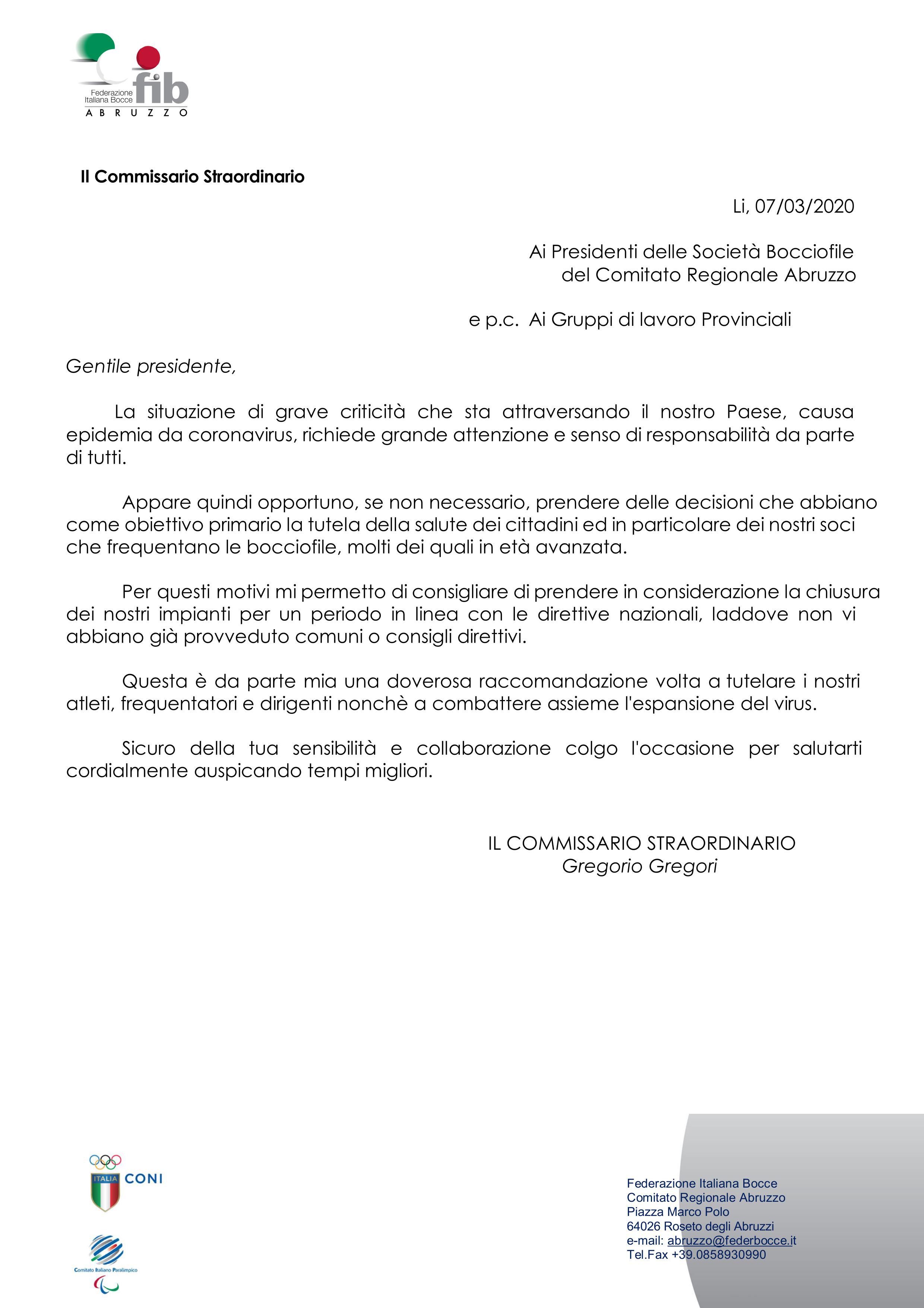 Raccomadazione Corona Vrus