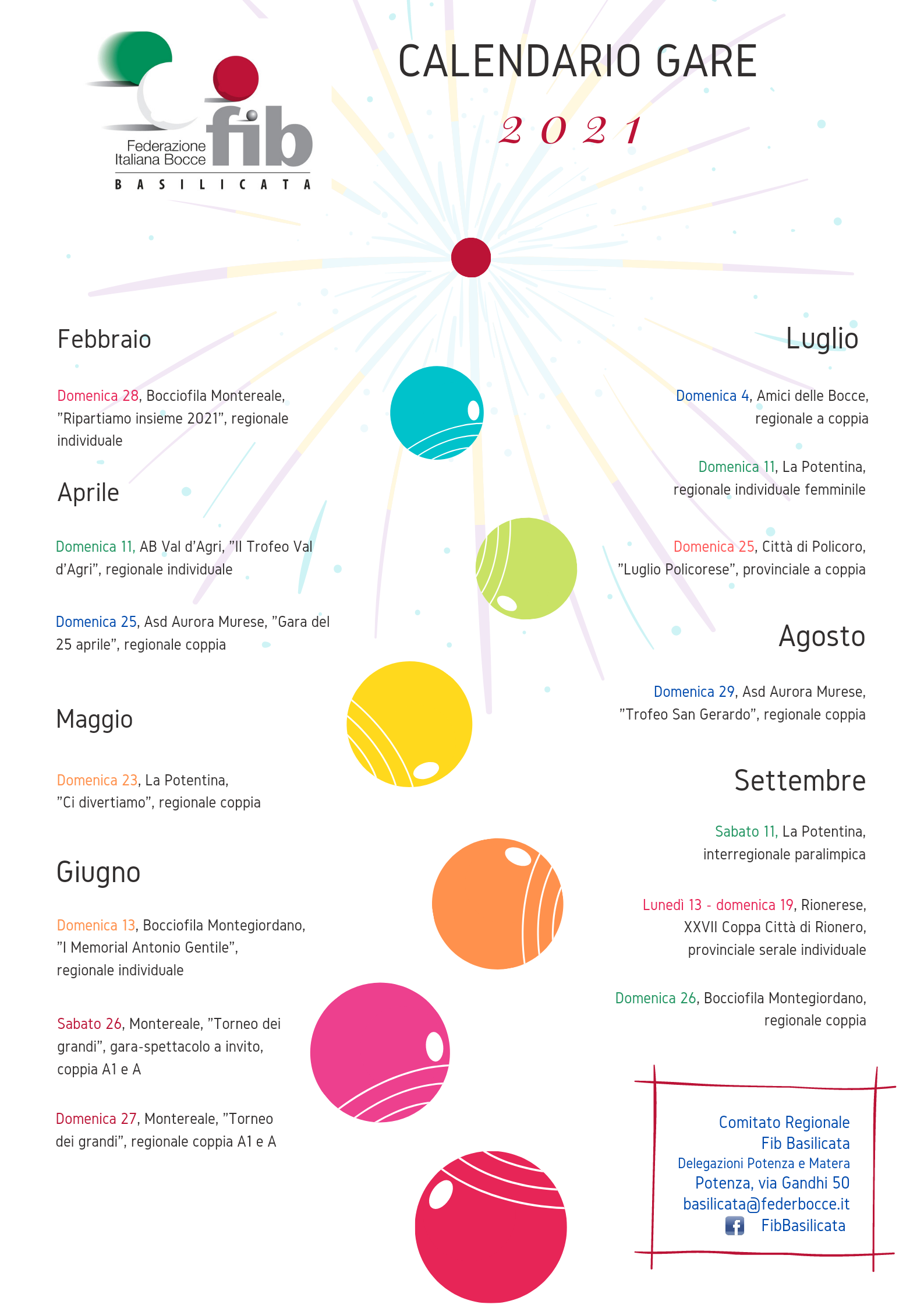Calendario gare 2021 aggiornato