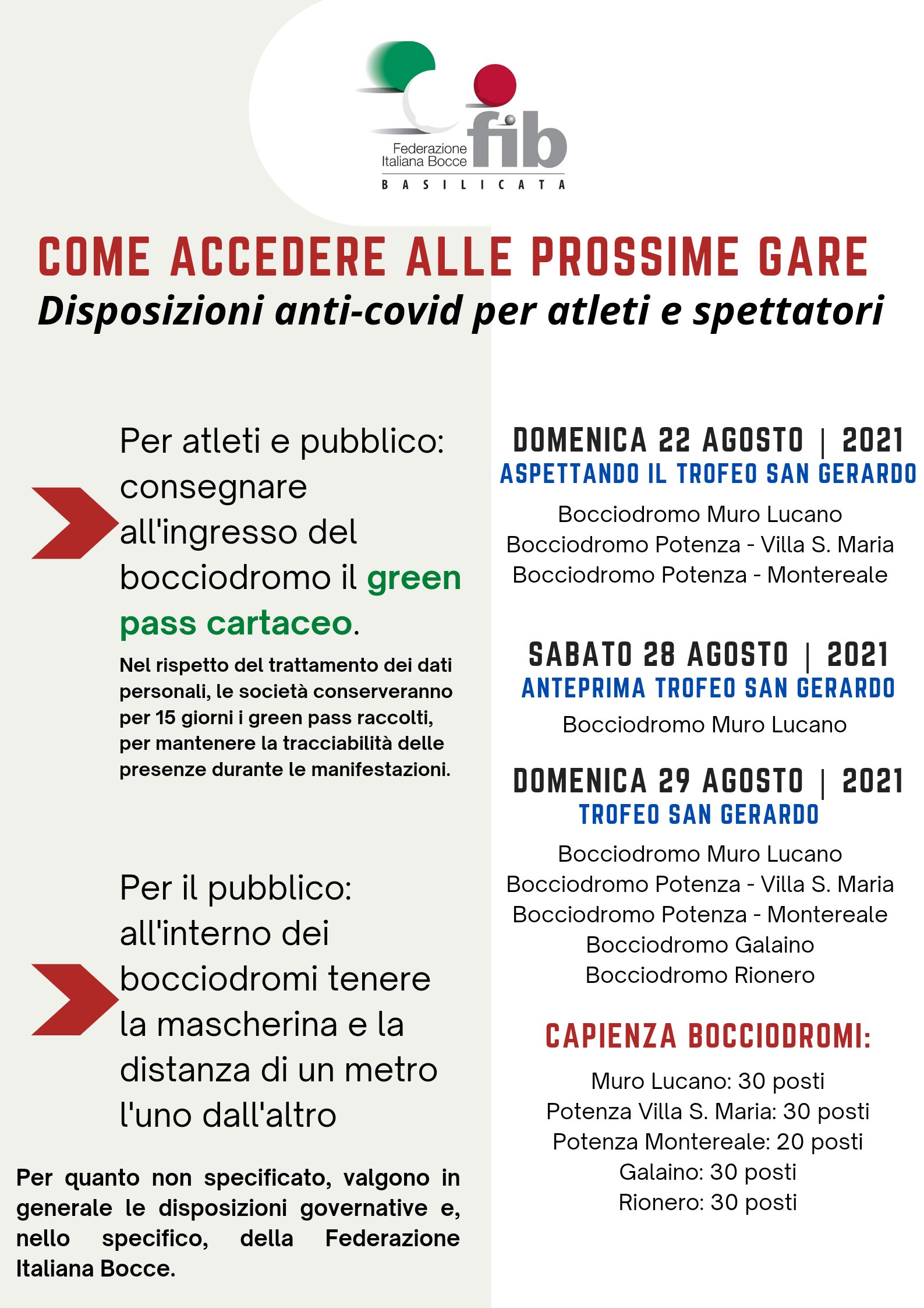 Disposizioni anti covid per atleti e spettatori