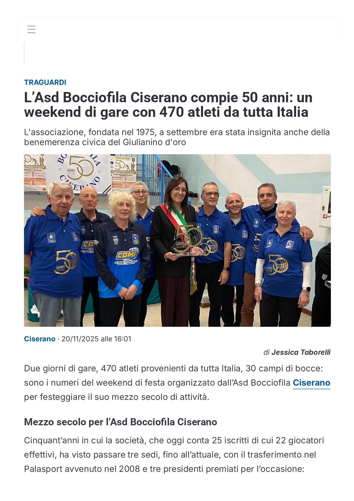 LAsd Bocciofila Ciserano compie 50 anni un weekend di gare con 470 atleti da tutta Italia Pri page 0001