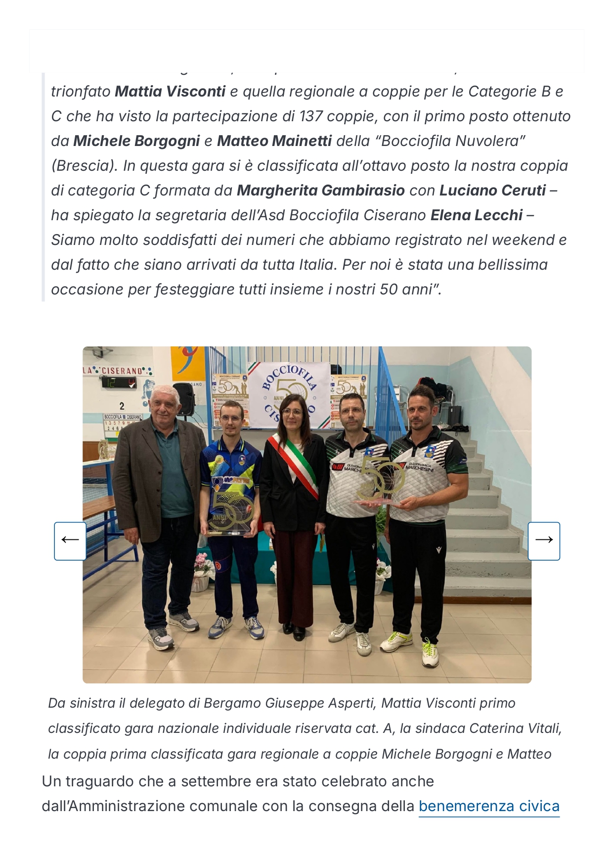 LAsd Bocciofila Ciserano compie 50 anni un weekend di gare con 470 atleti da tutta Italia Pri page 0003