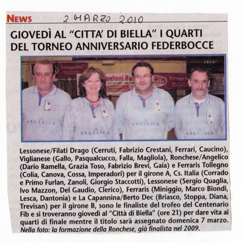 I QUARTI DEL TORNEO ANNIVERSARIO FEDERBOCCE