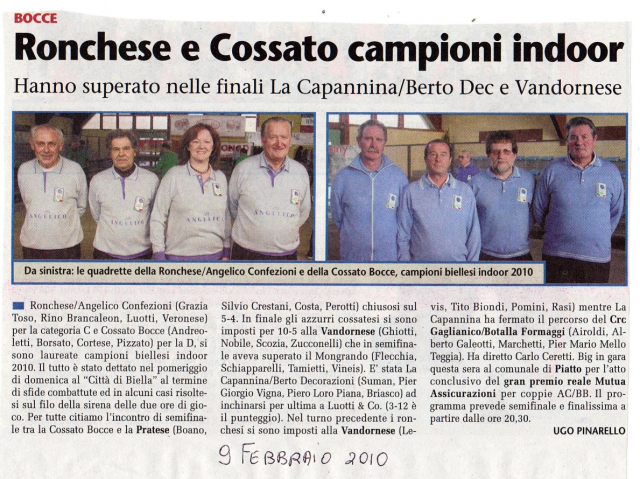 RONCHESE E COSSATO CAMPIONI INDOOR