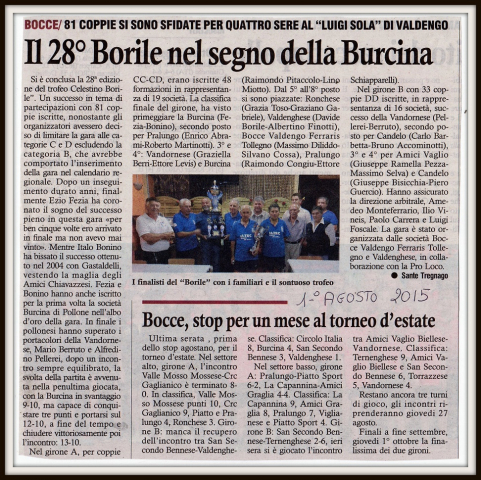 IL 28 BORILE NEL SEGNO DELLA BURCINA