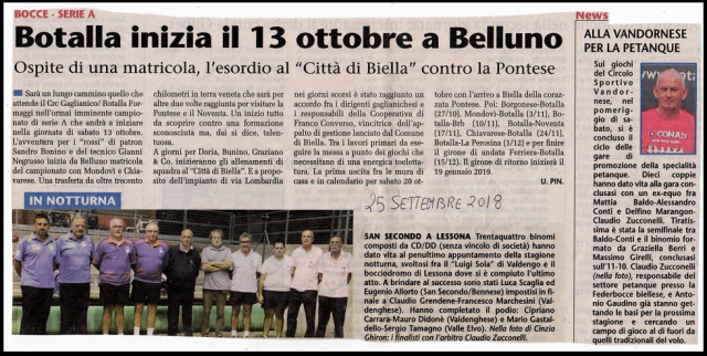 BOTALLA INIZIA IL 13 OTTOBRE A BELLUNO ALLA VANDORNESE PER LA PETANQUE