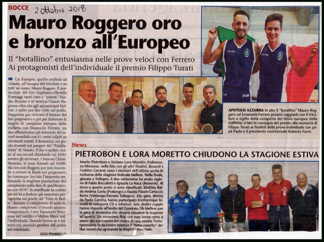 MAURO ROGGERO ORO E BRONZO ALLO EUROPEO PIETROBON E LORA MORETTO CHIUDONO LA STAGIONE ESTIVA