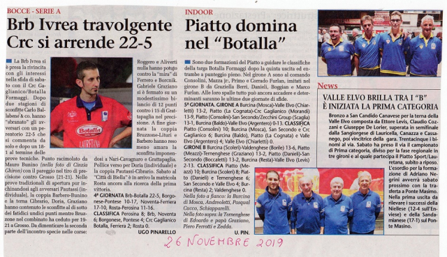 BOCCE SERIE A INDOOR NEWS