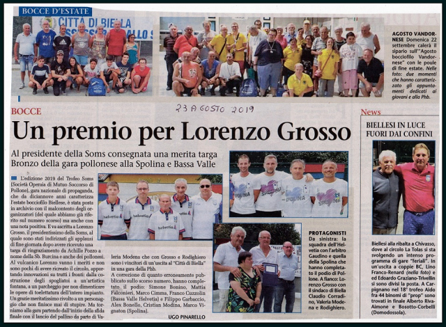 UN PREMIO PER LORENZO GROSSO