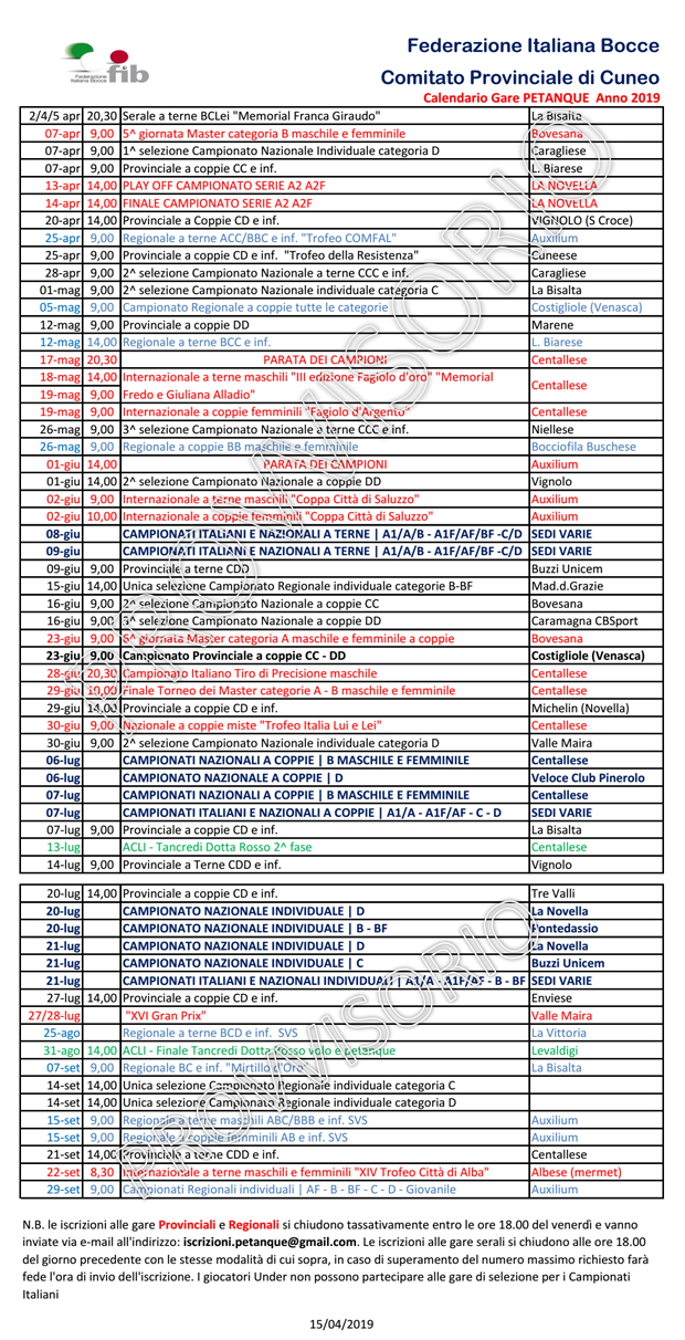 calendario 2019 aprile settembre provvisorio