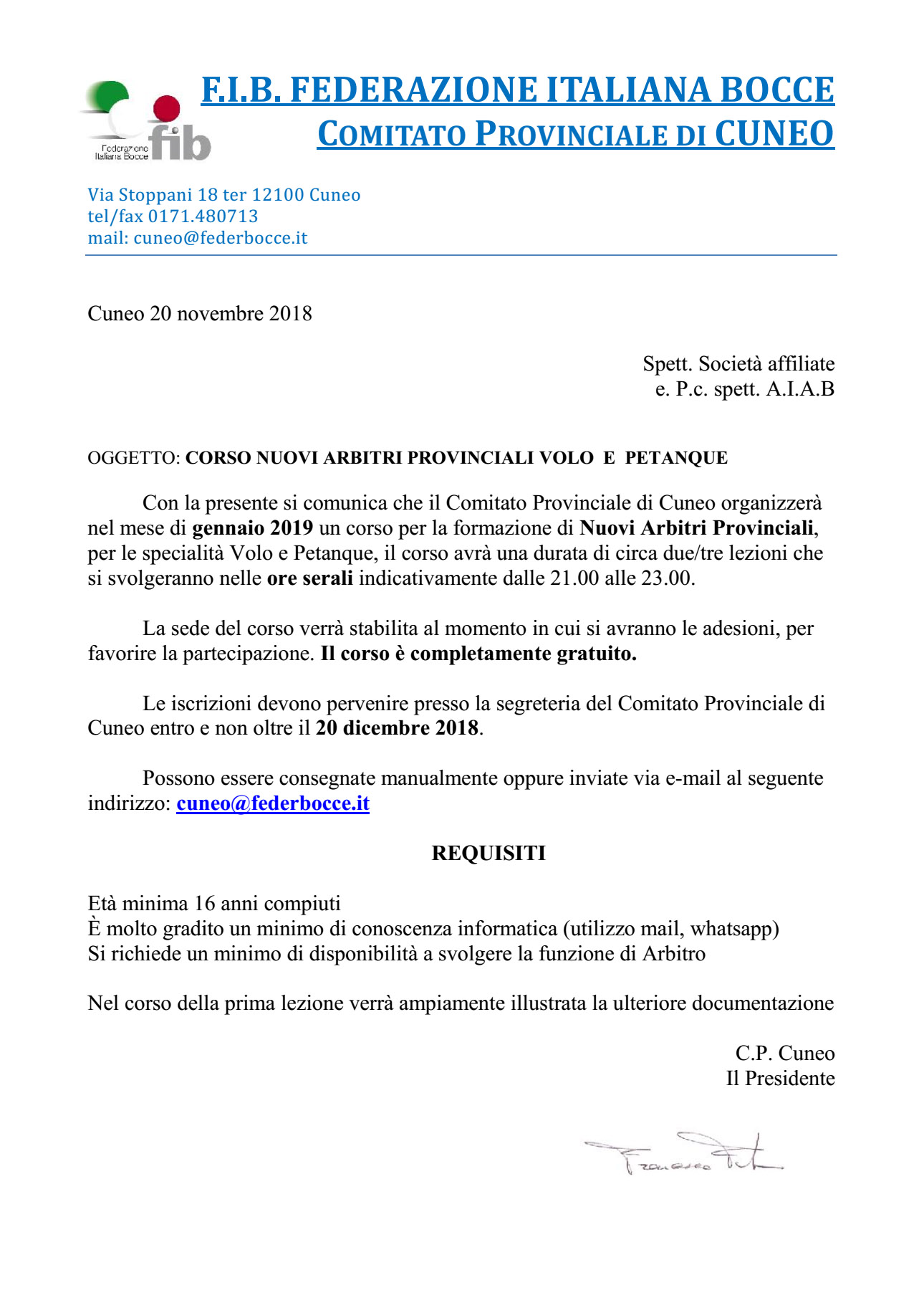 corso arbitri 2019