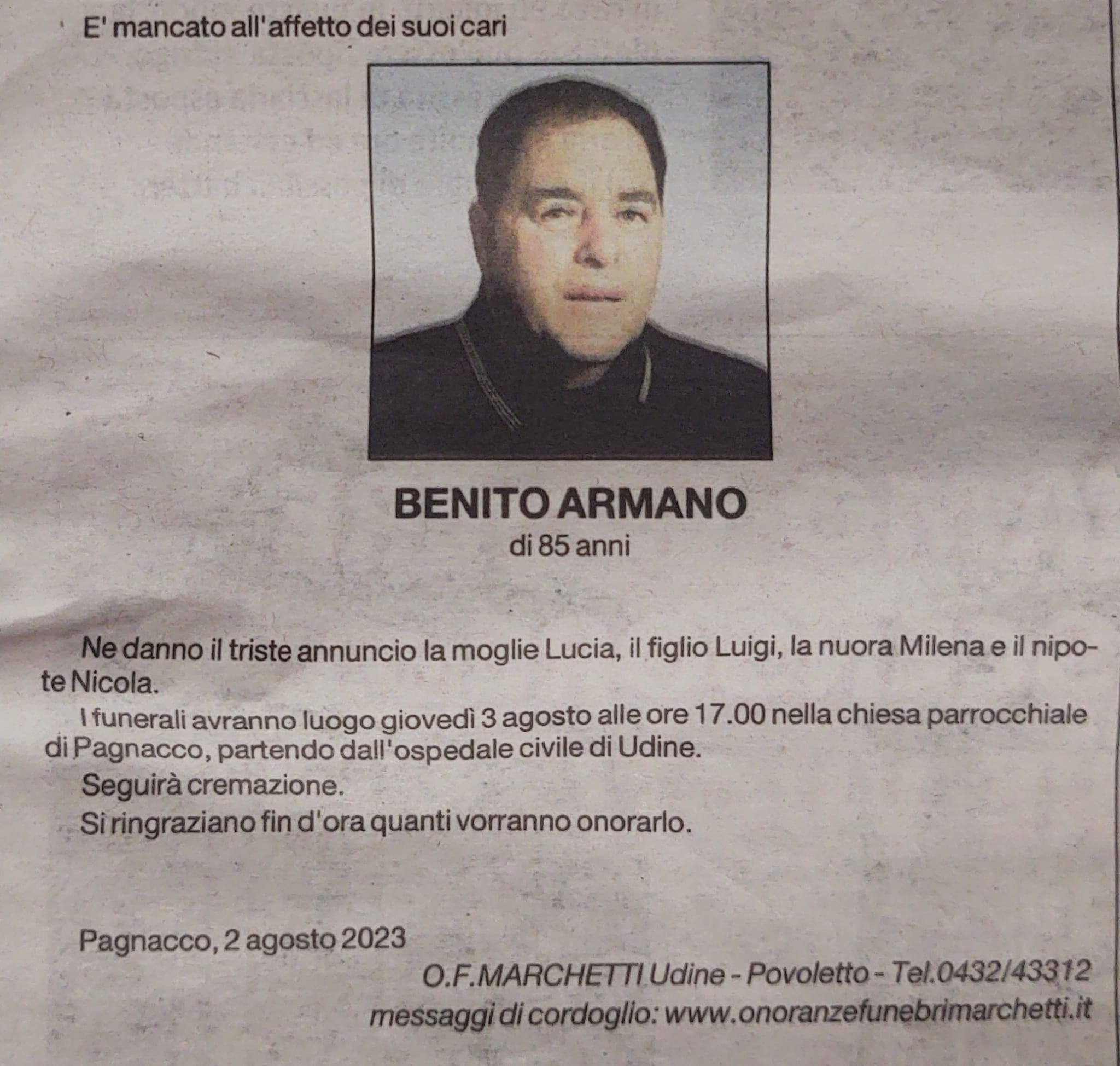 Armano Benito Epigrafe