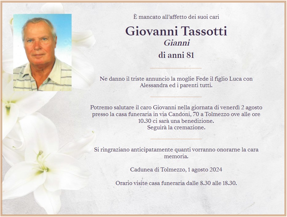 Tassotti Giovanni necrologio