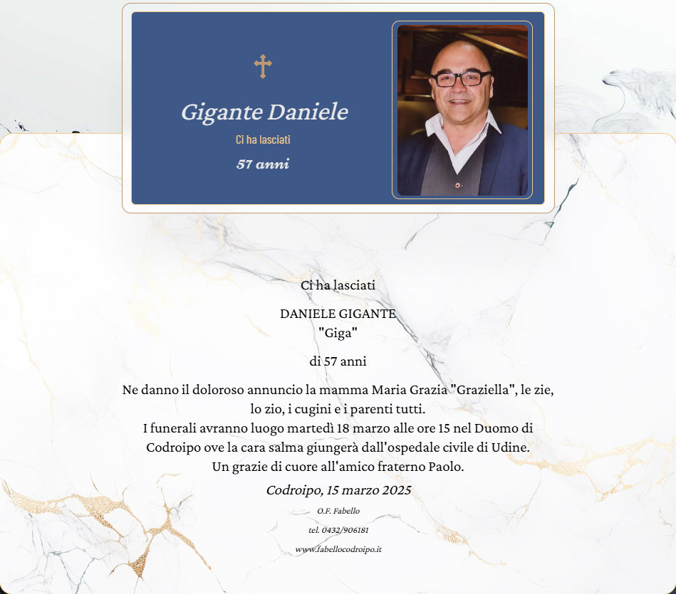 Necrologio Daniele Gigante