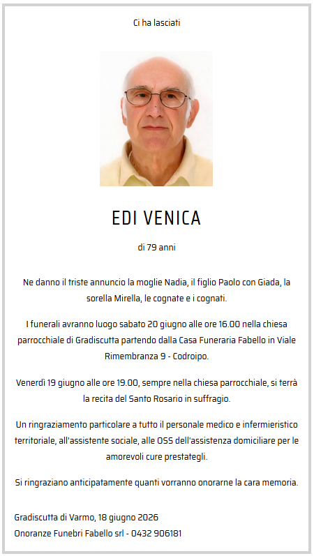 Lutto Edi Venica