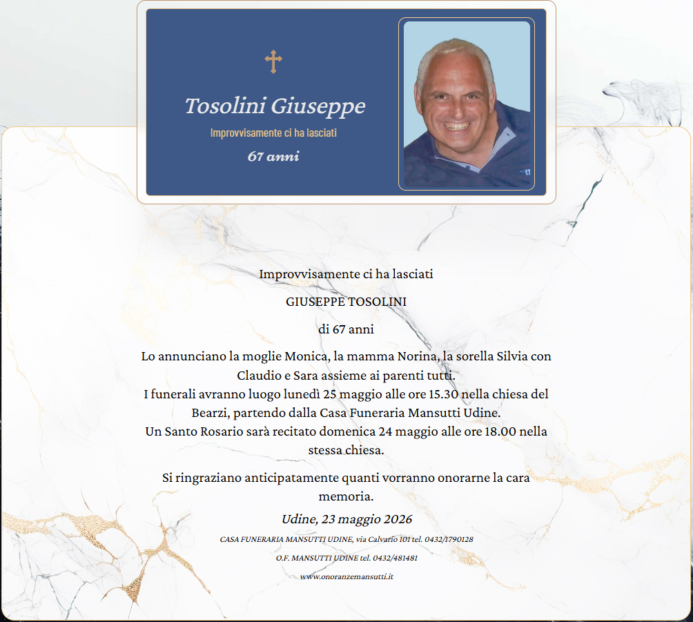 Lutto Giuseppe Tosolini