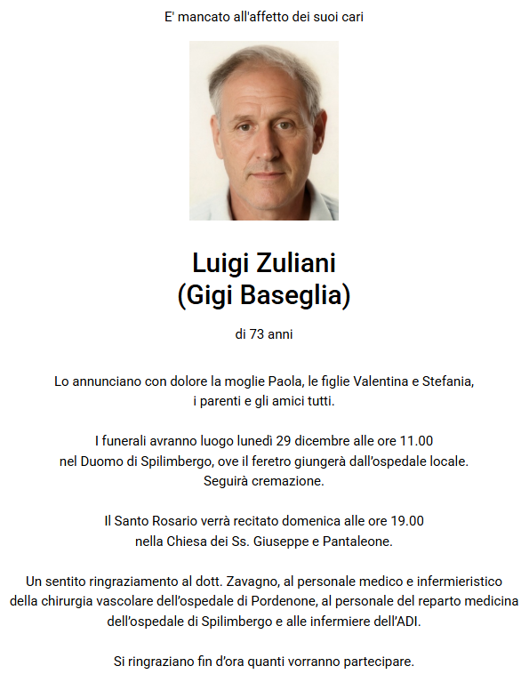 Lutto Luigi Zuliani