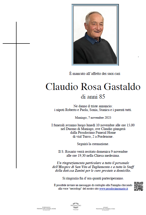 Lutto Claudio Rosa Gastaldo