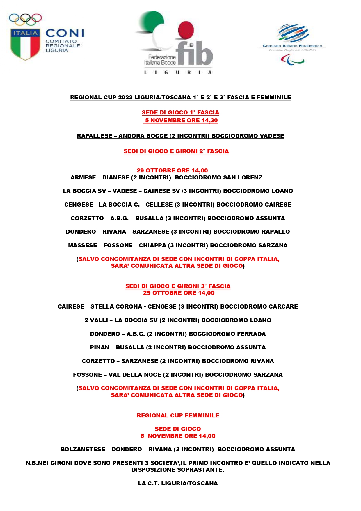 SEDI DI GIOCO REGIONAL CUP page 0001