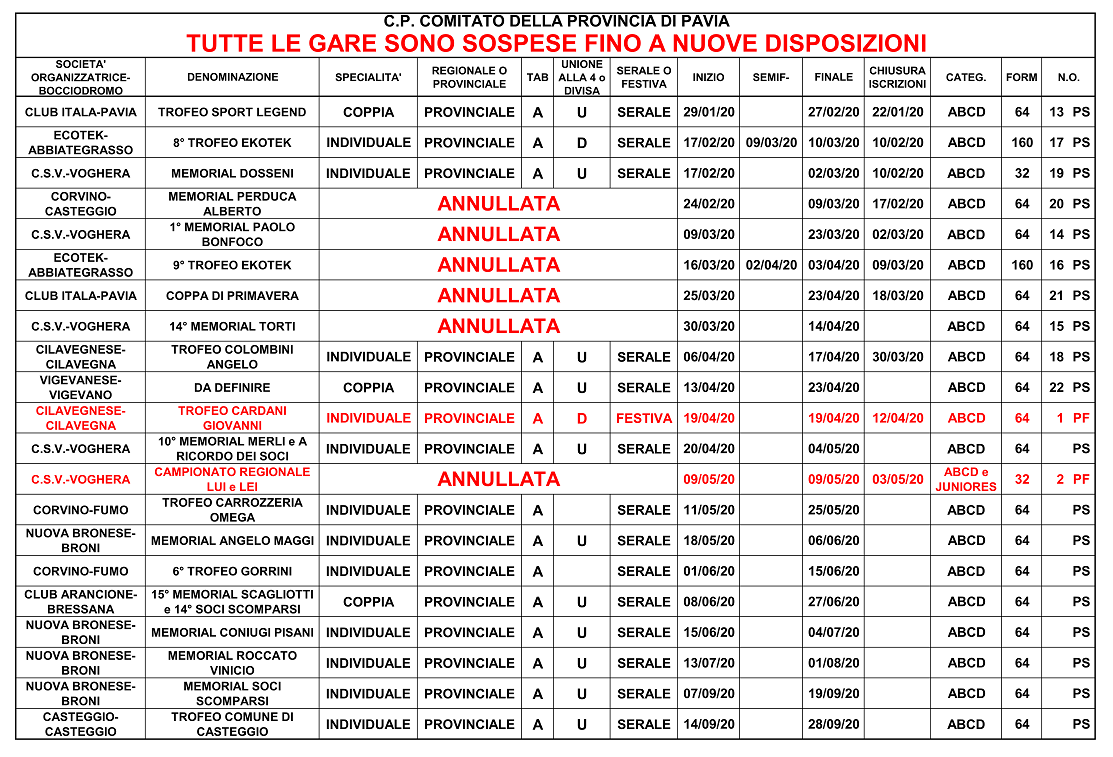 CALENDARIO GARE 2019 2020 11
