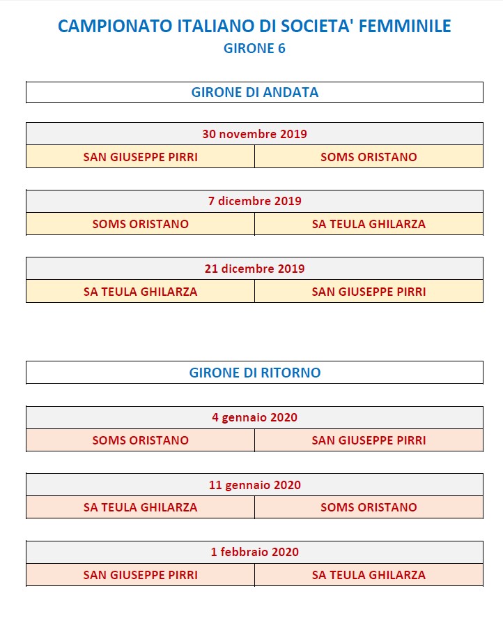 Calendario campionato femminile 2020