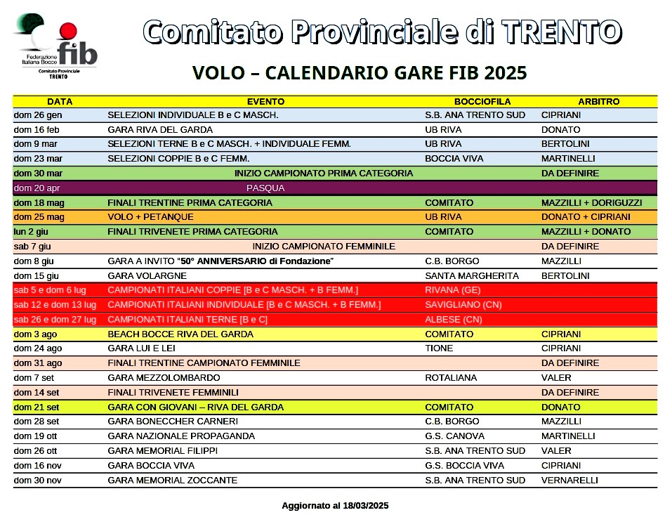 Volo Calendario Gare 2025