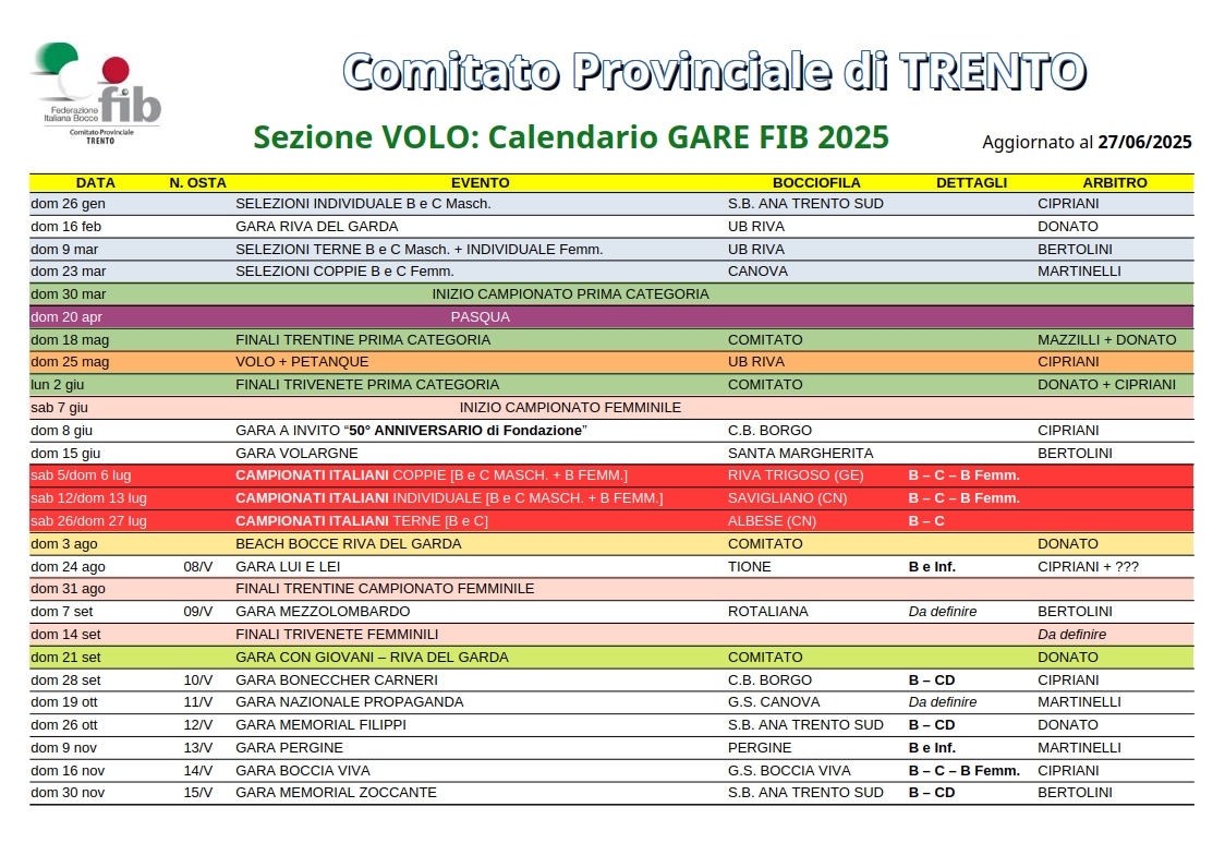 Volo Calendario Gare 2025