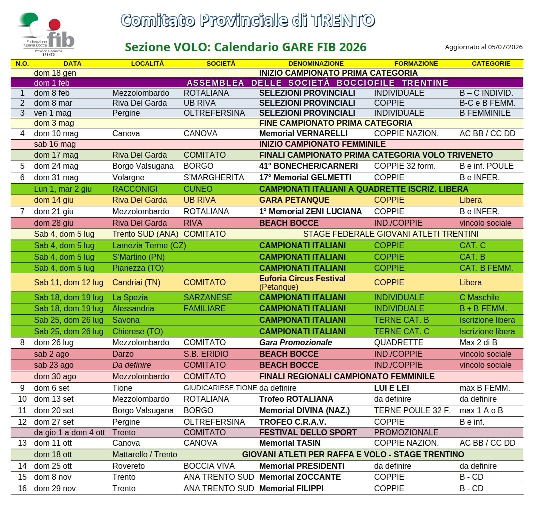 Volo Calendario Gare 2025