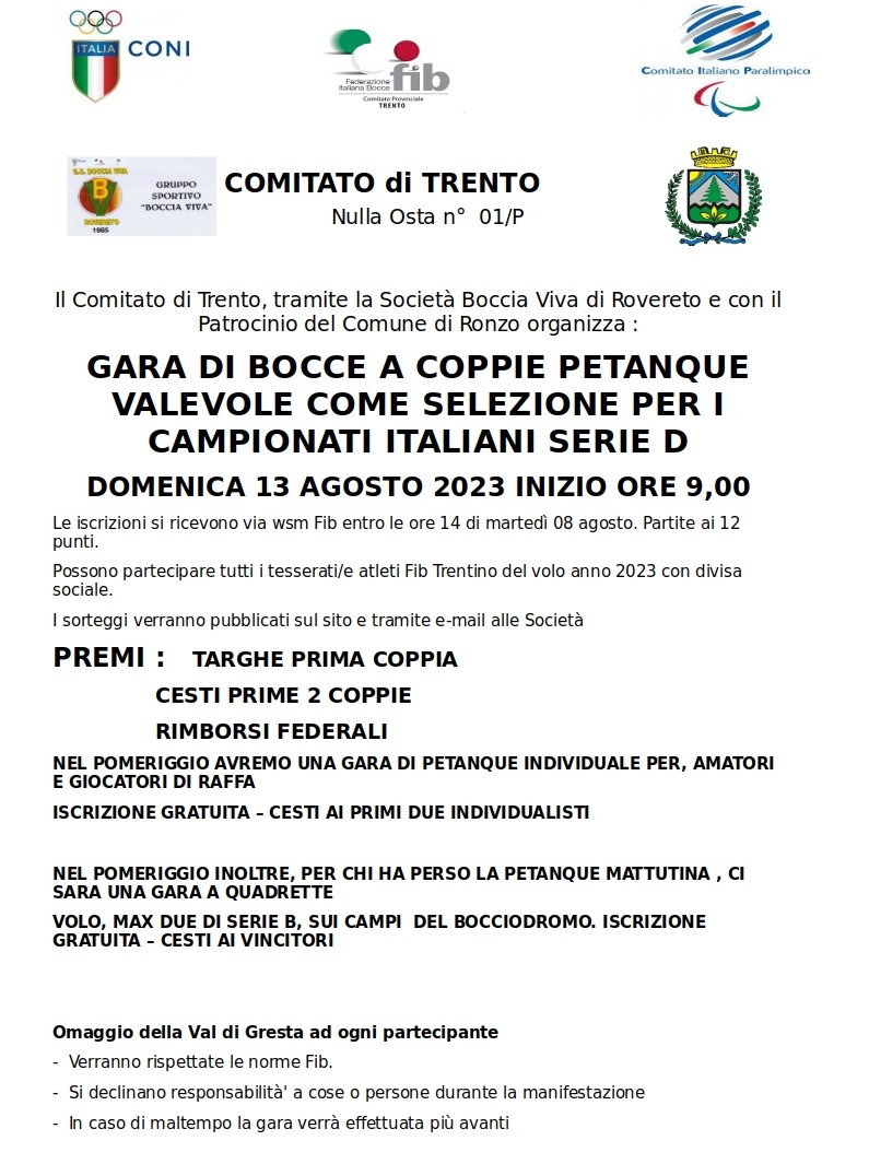 202308 13 Petanque Boccia Viva Comune di Ronzo Gara a Coppie 