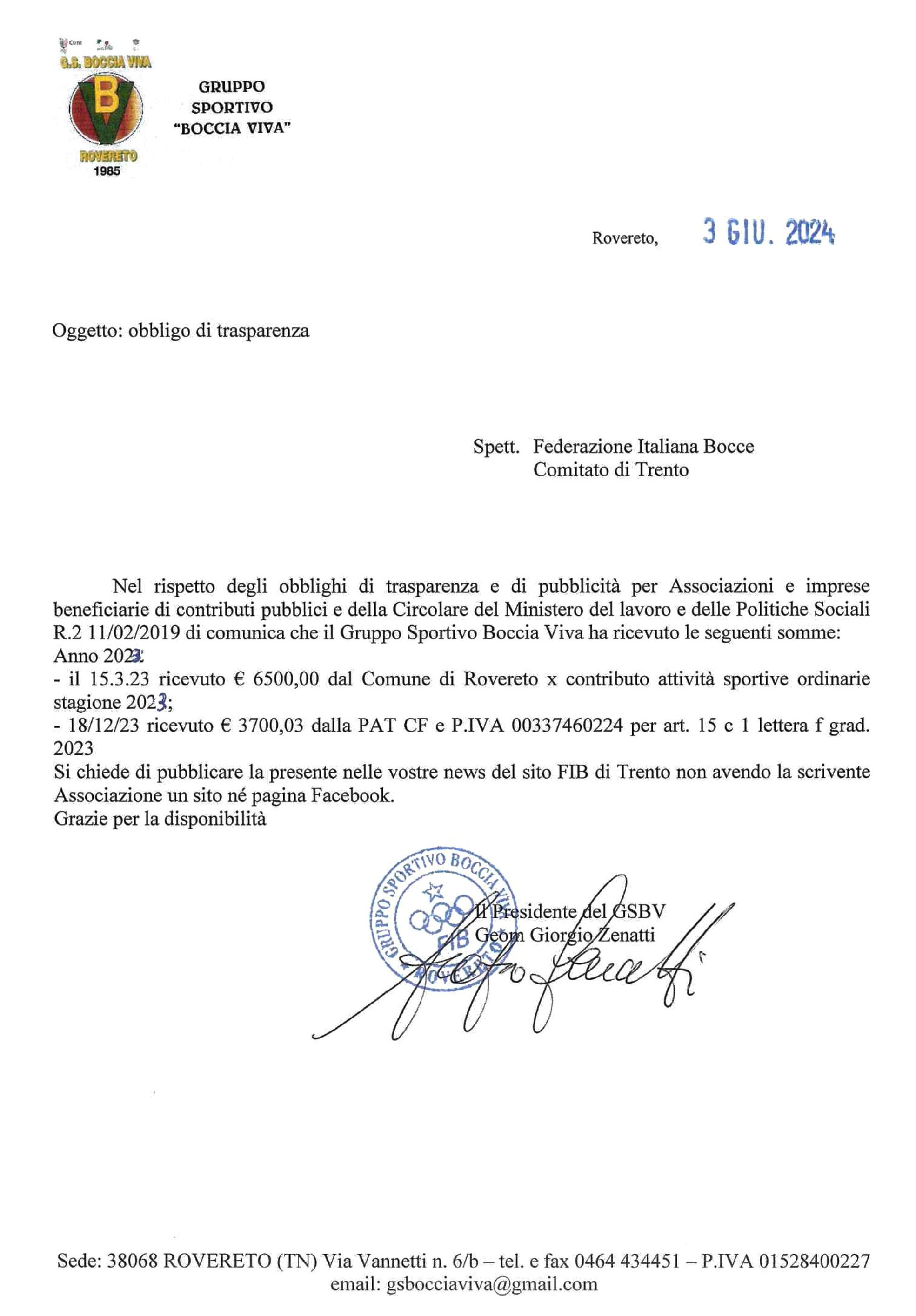 202406 03 Boccia Viva Obbligo di Trasparenza