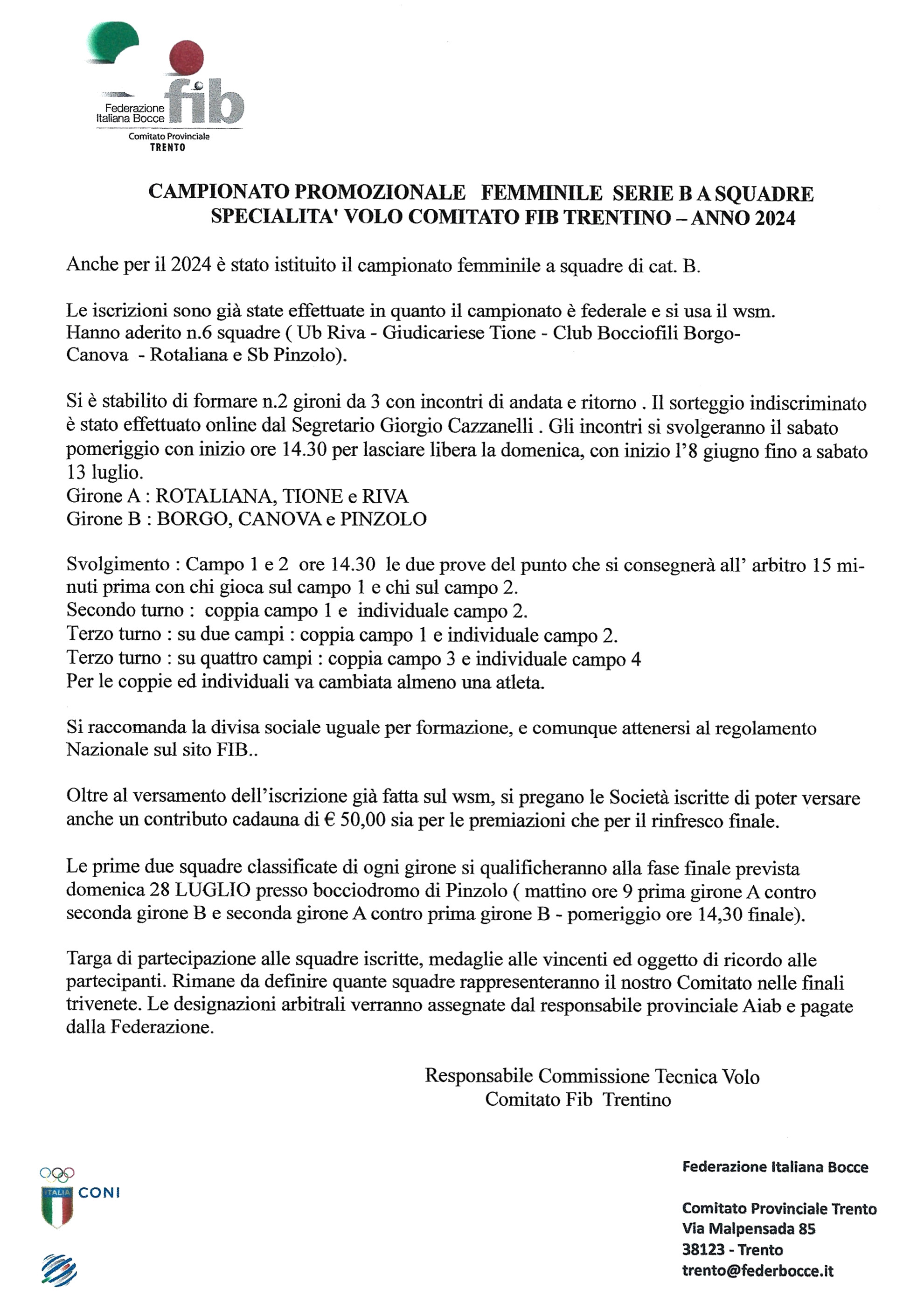 202406 08 Campionato Provinciale Femminile Serie B REGOLAMENTO