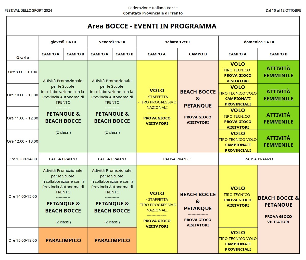 202410 10 13 Festival dello Sport CAMP BOCCE 2024 Eventi in Programma