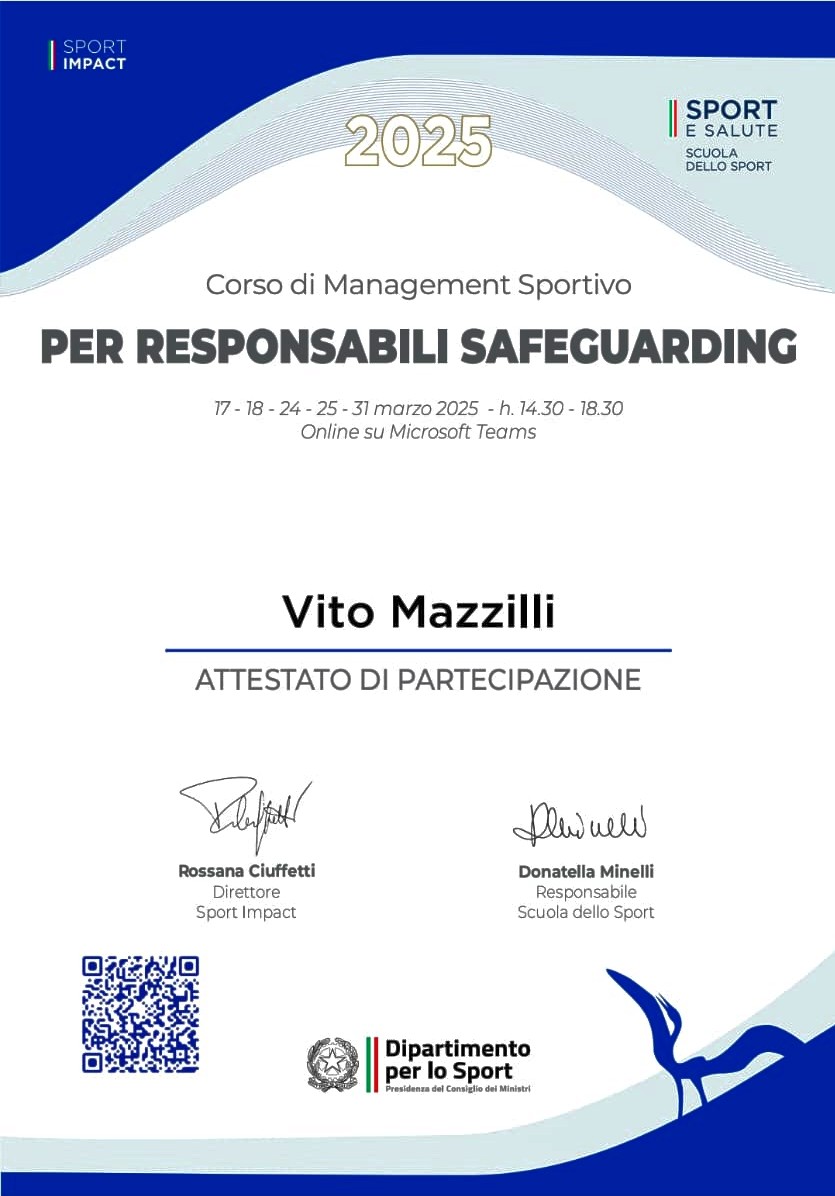 202504 12 SFEGUARDING Attestato a Vito Mazzilli