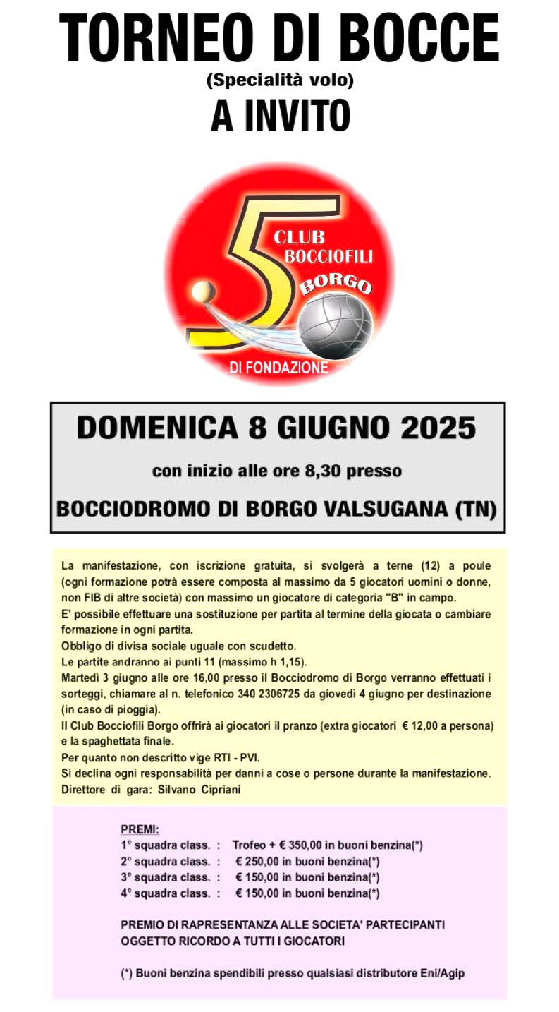 202506 08 50 Anniversario del GRUPPO BOCCIOFILI BORGO Borgo Valsugana MANIFESTO