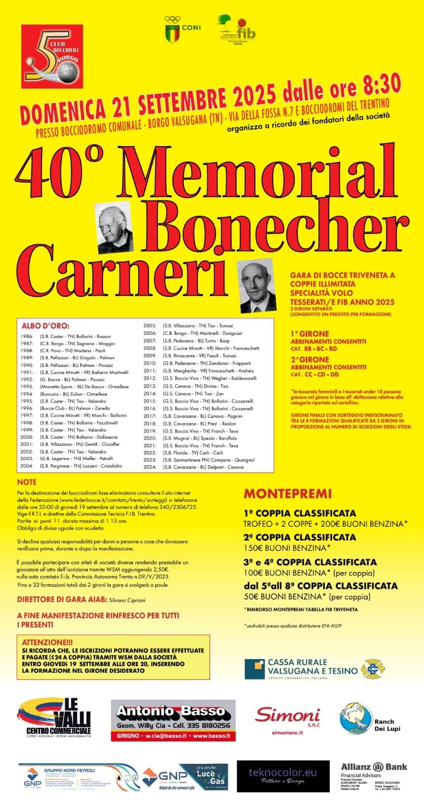 202509 21 40 Memorial BONECHER CARNERI Club Bocciofili Borgo MANIFESTO