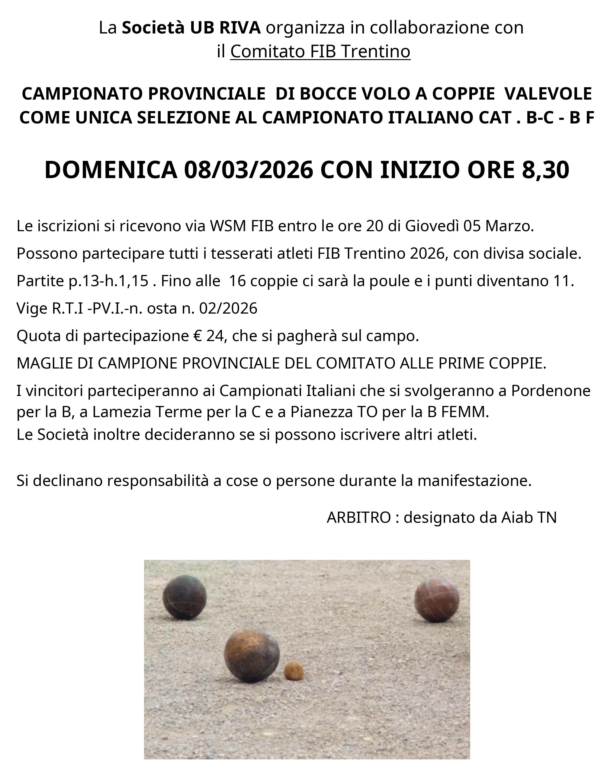 202603 08 Selezione Coppie Bocciofila UB Riva MODALITÀ