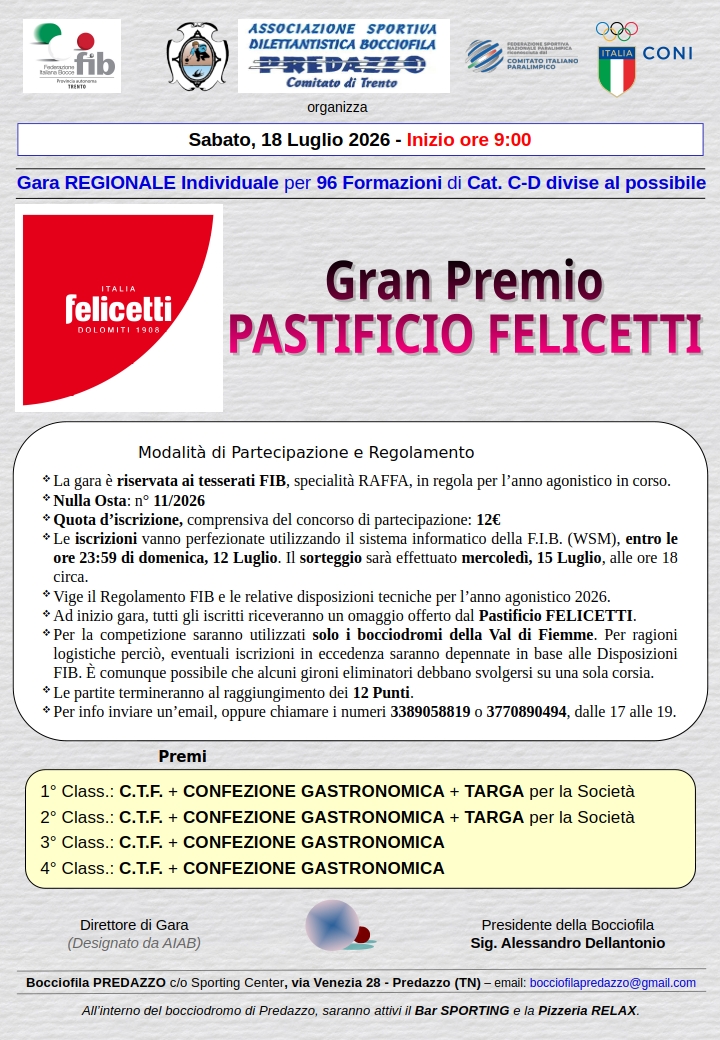 202607 18 Gran Premio PASTIFICIO FELICETTI Predazzo 1R CD MANIFESTO