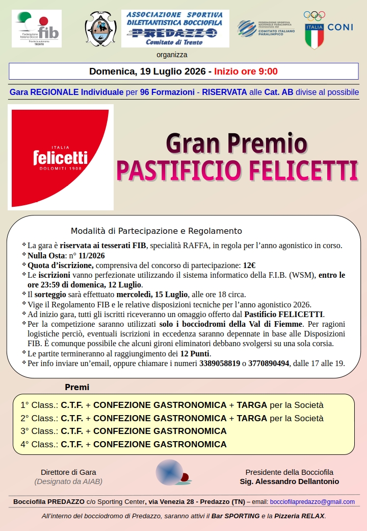 202607 18 Gran Premio PASTIFICIO FELICETTI Predazzo 1R CD MANIFESTO